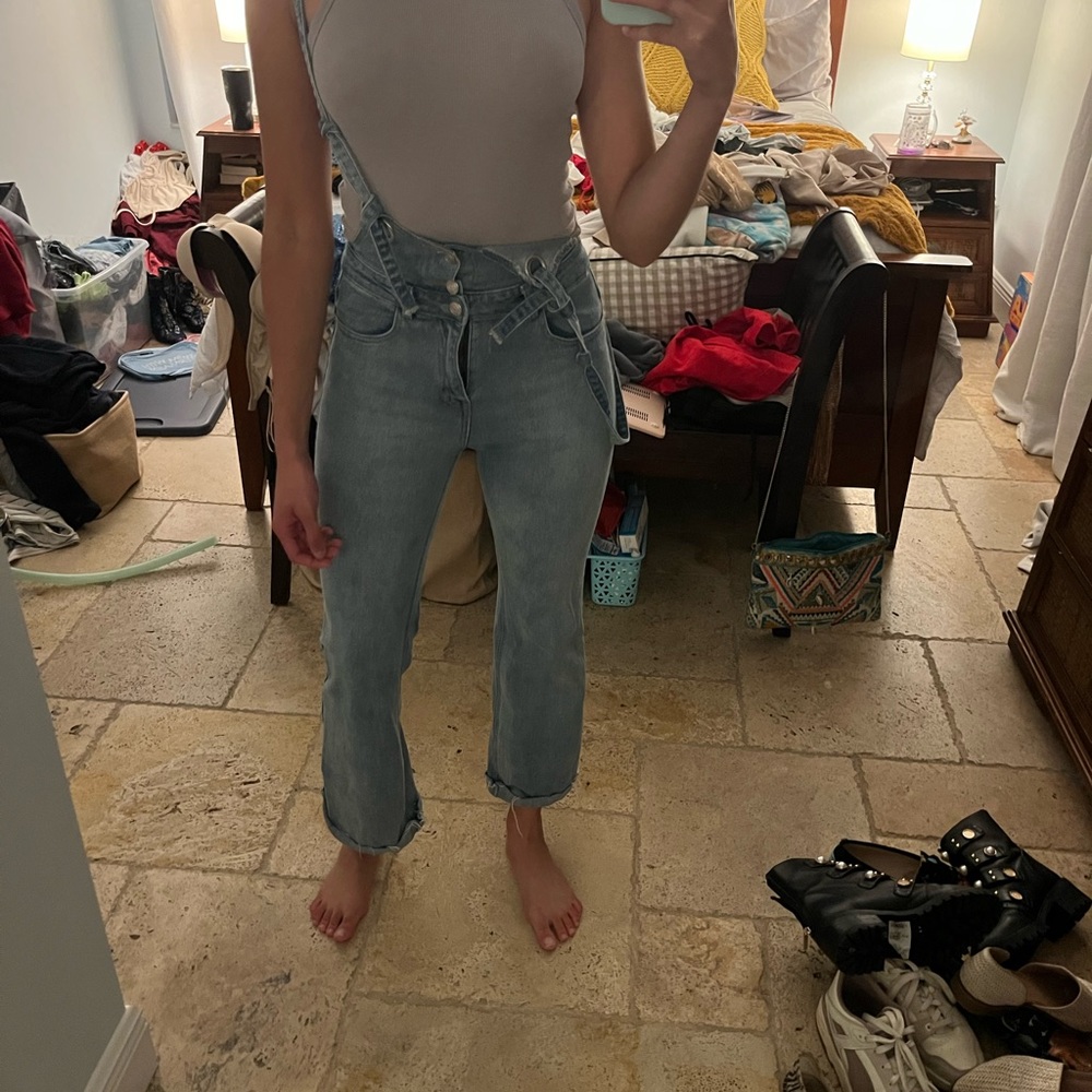 Nikki beach house retro jean overalls with adjustable straps size small